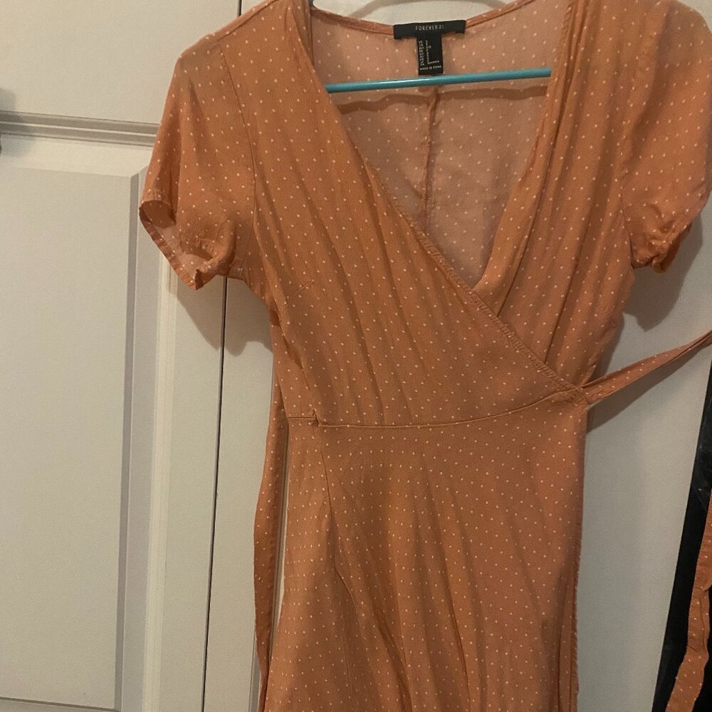 Pink polka dot wrap dress